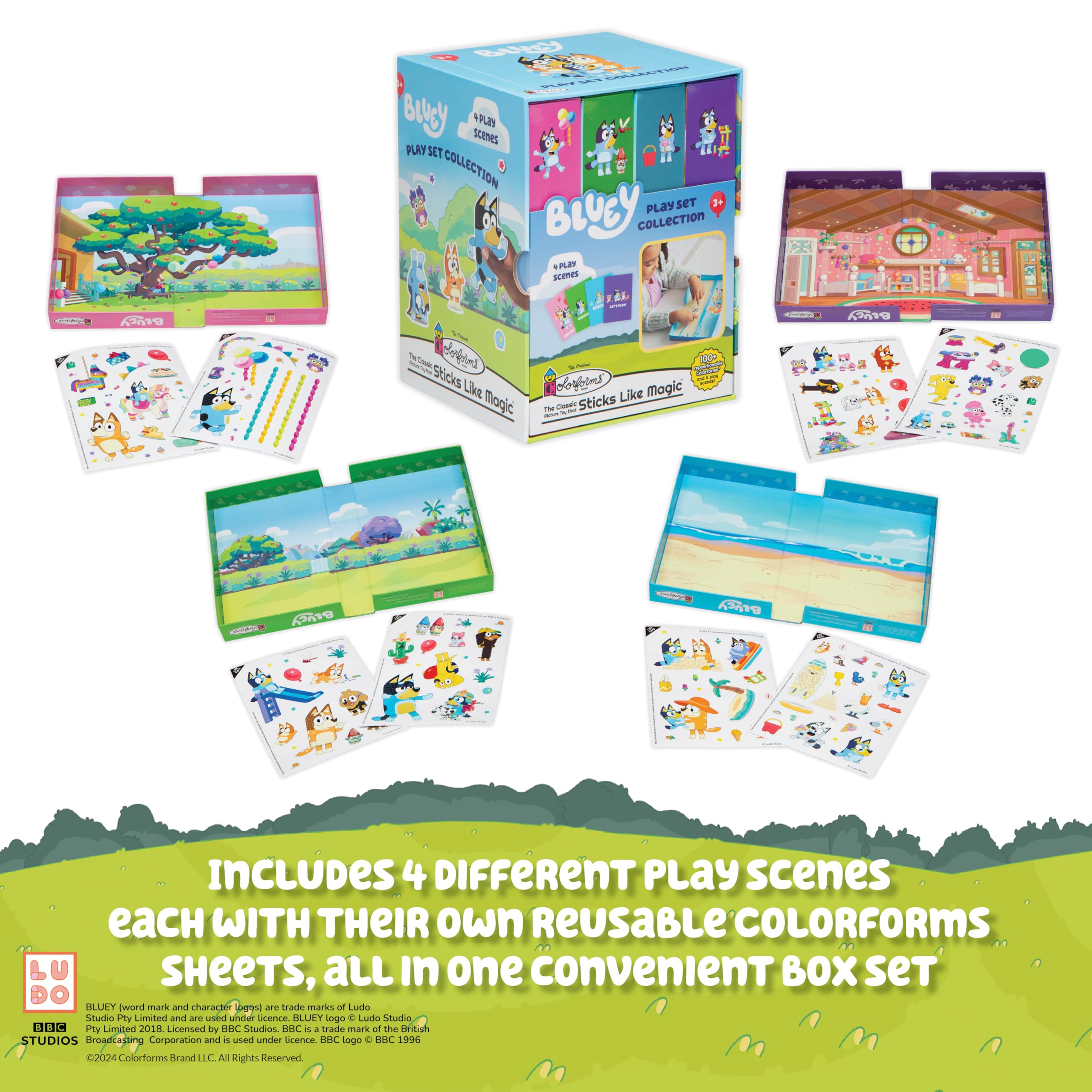Colorforms Bluey Celebration scene—stickable pieces for party-ready storytelling.