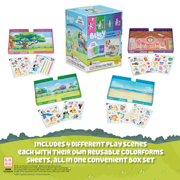Colorforms Bluey Celebration scene—stickable pieces for party-ready storytelling.