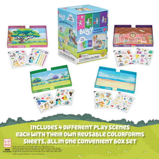 Colorforms Bluey Celebration scene—stickable pieces for party-ready storytelling.