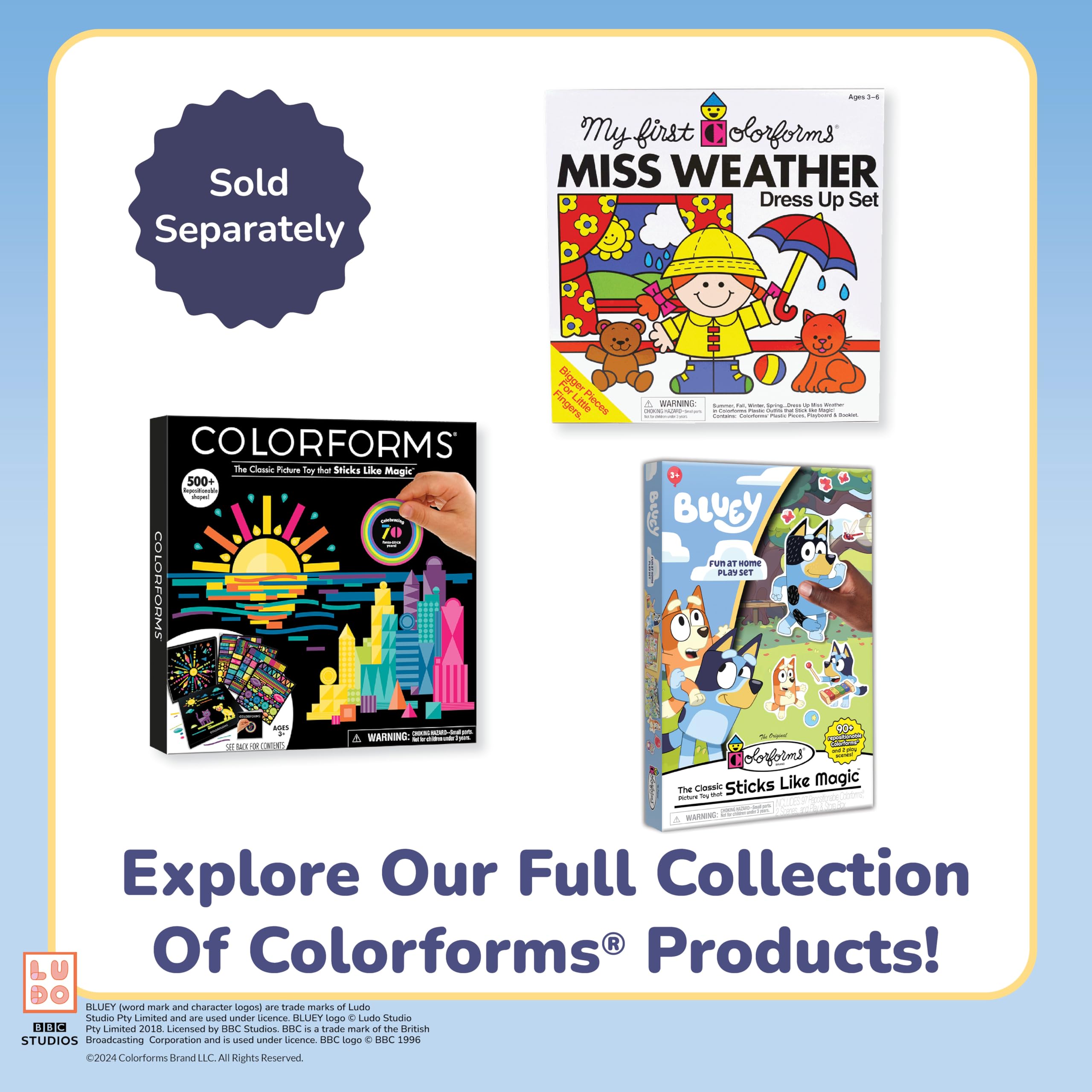 Colorforms Bluey repositionable pieces—stick, peel, and tell stories anywhere.