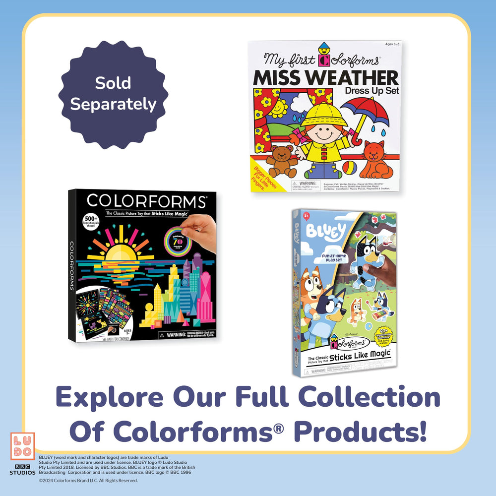 Colorforms Bluey repositionable pieces—stick, peel, and tell stories anywhere.