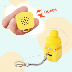 Colorful lights synchronize with quacks for engaging sensory moments.