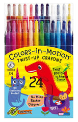 Colors-in-Motion twist-up crayons provide a mess free coloring experience on the go