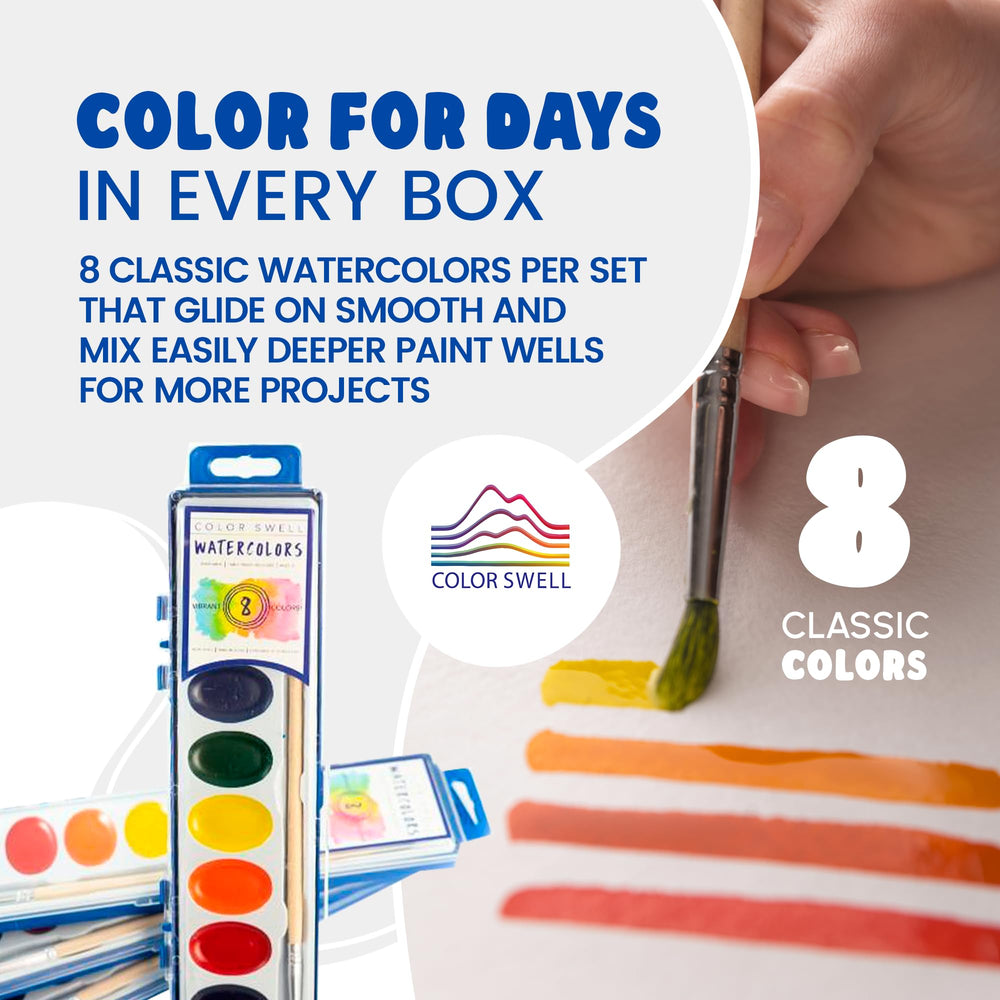 Color Swell bulk watercolor packs provide durable colors for busy classrooms.