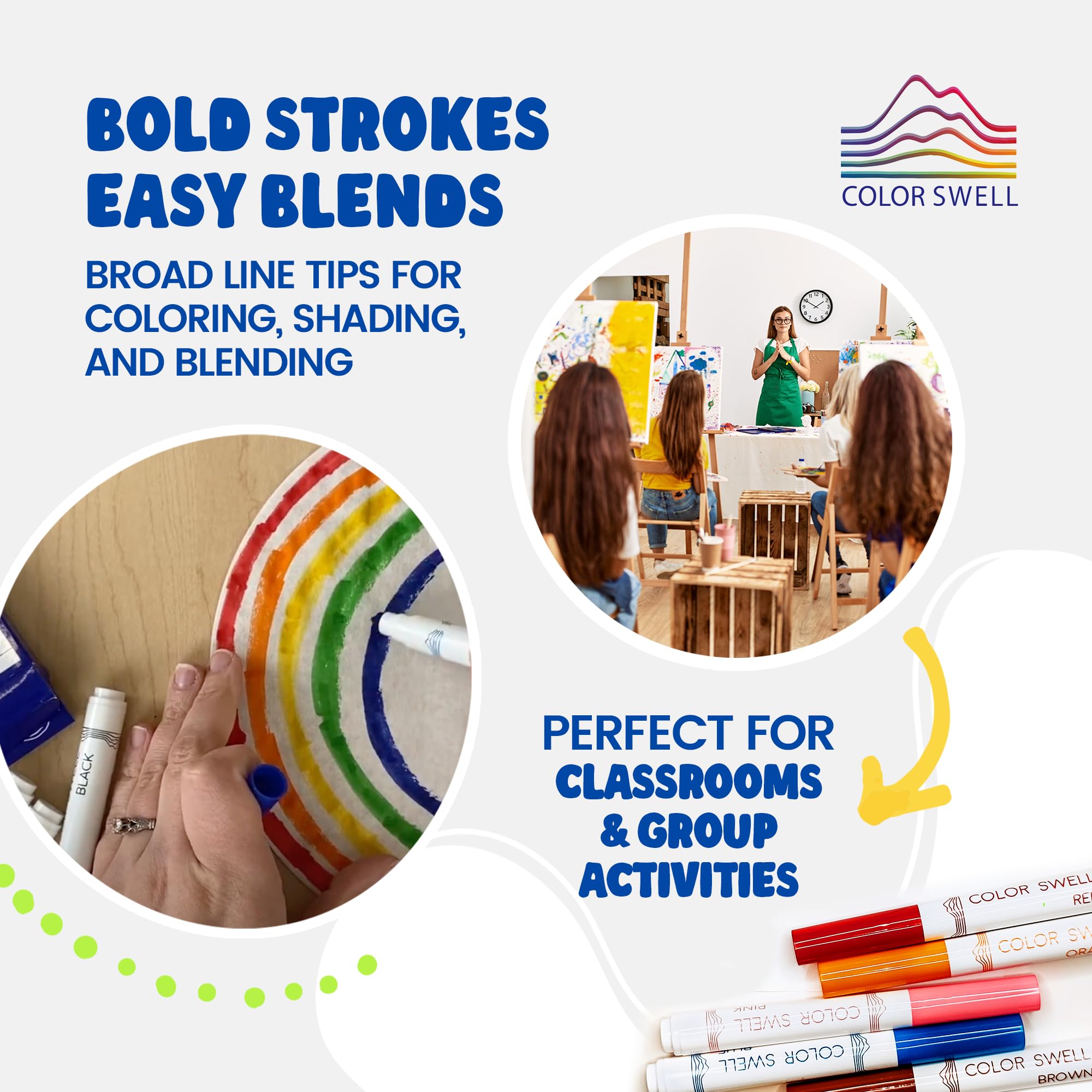 Color Swell children drawing with markers highlighting bold strokes and smooth color.
