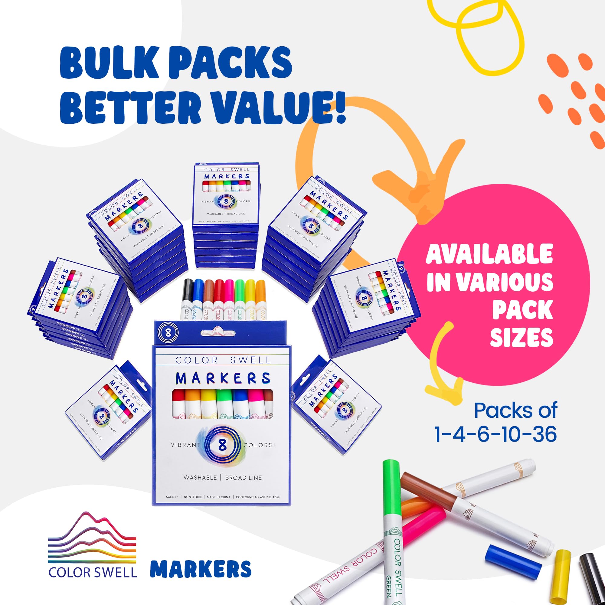 Color Swell washable non-toxic markers promote mess-free art sessions for kids.