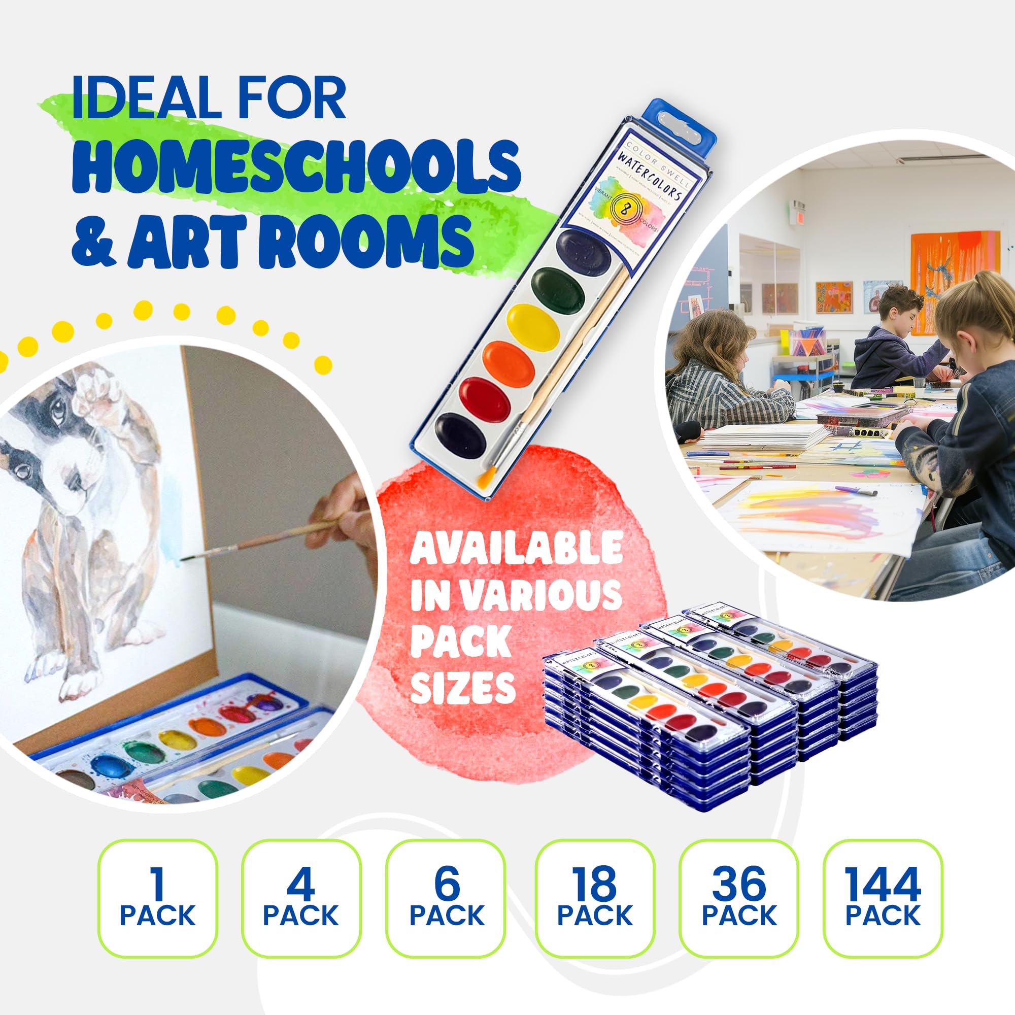 Color Swell wood brush included with watercolors for easy painting and color mixing.