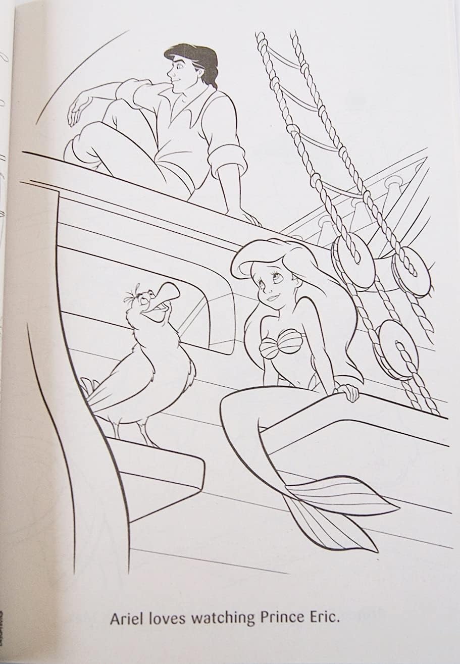 Close-up of inside pages with Ariel designs for coloring fun