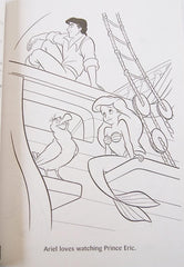 Close-up of inside pages with Ariel designs for coloring fun