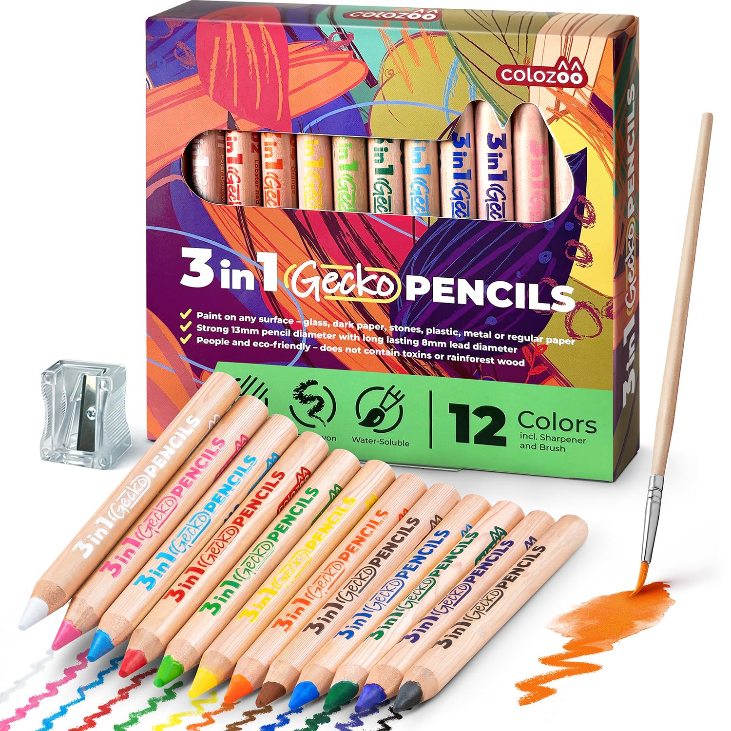 Colozoo 3-in-1 chubby pencils set in packaging, easy grip for kids