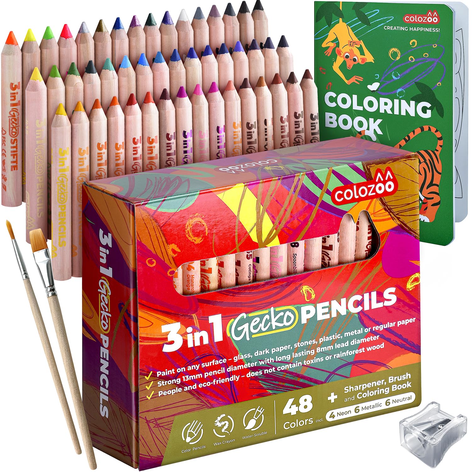 Colozoo Gecko 3-in-1 with 48 pencils ready for young artists to sketch.