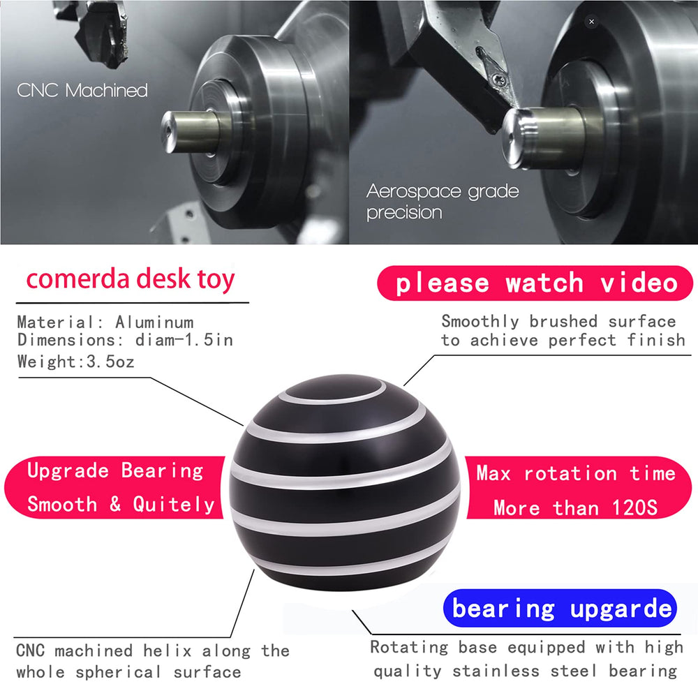 Comerda desk toy precision-machined metal close-up shows durable grooves for long, smooth spins.