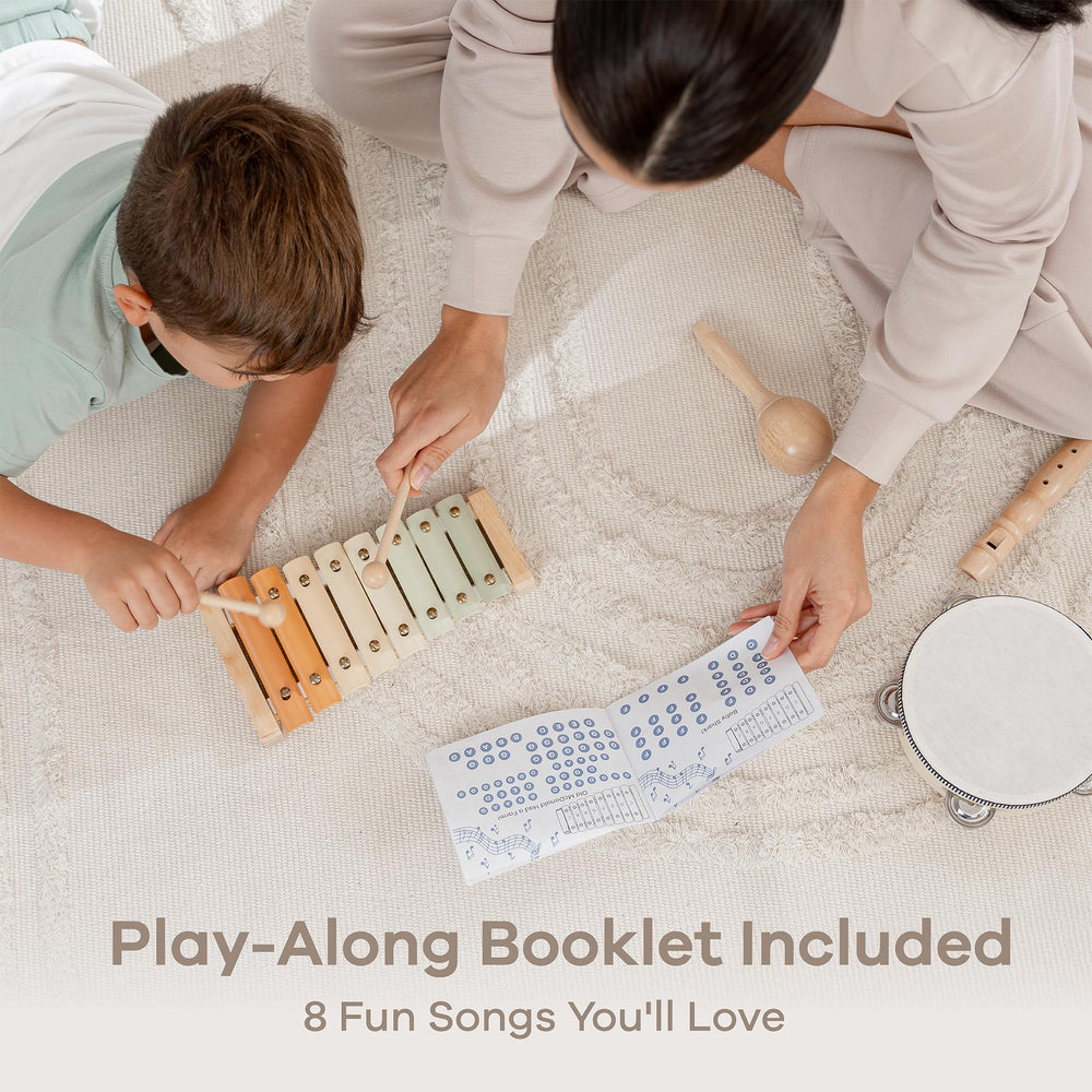 Comfy Cubs instrument set box shows a complete Montessori-inspired starter kit.