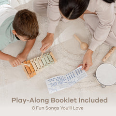 Comfy Cubs instrument set box shows a complete Montessori-inspired starter kit.