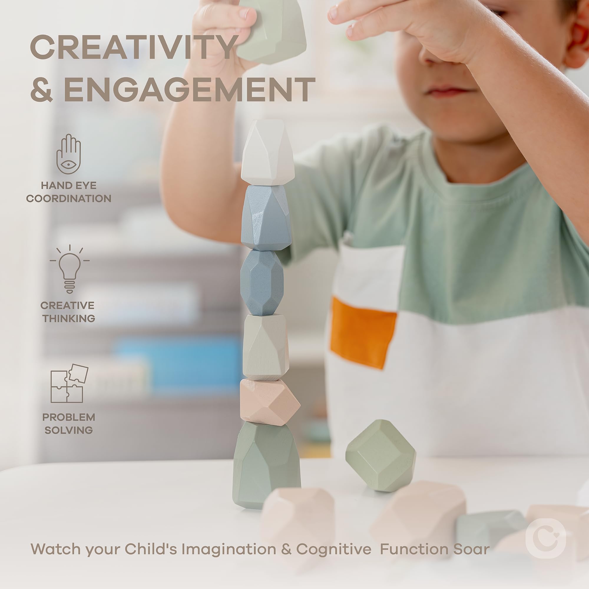 Comfy Cubs Stacking Rocks toddler play: kid-friendly design supports fine motor practice.