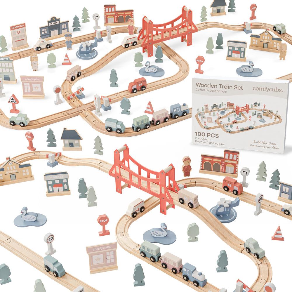 Storage bundle of the Comfy Cubs train set helping keep play spaces organized