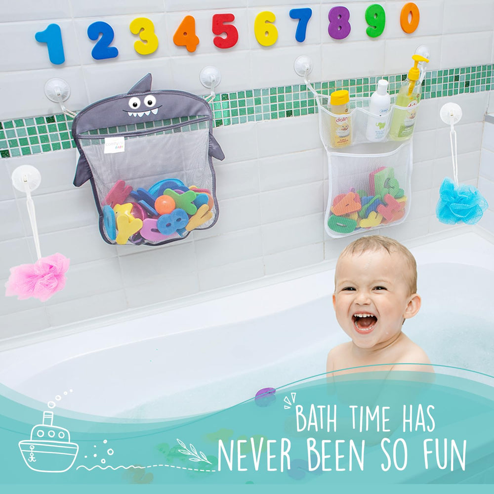 Comfylife mesh bath toy net drains water quickly to stay dry.