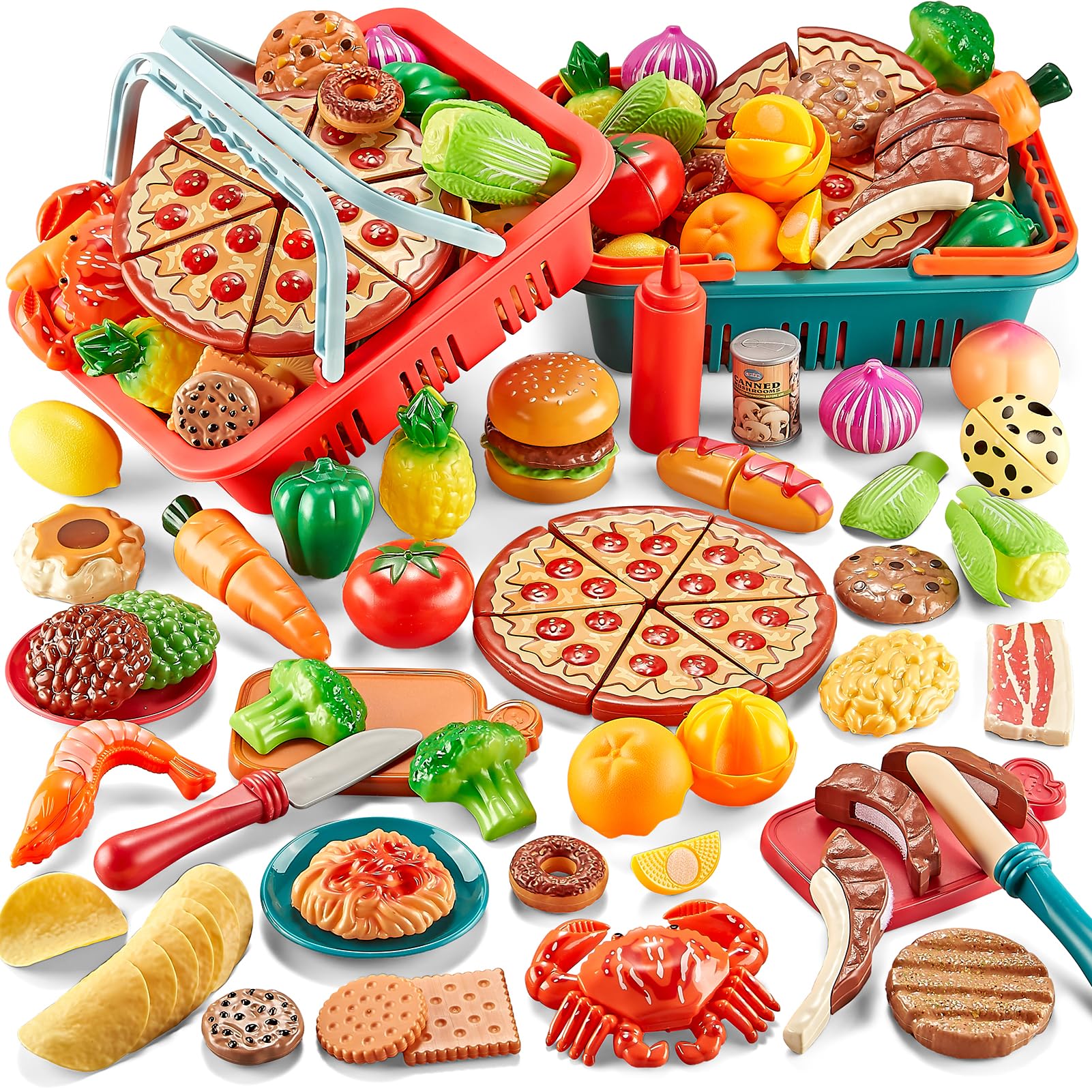 Comirth Play Food 80pc set with pretend foods for imaginative cooking and role play