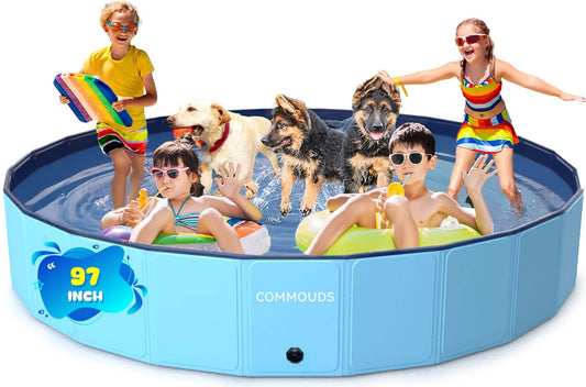 COMMOUDS 97inch foldable pool fully assembled, spacious for large dogs and kids.