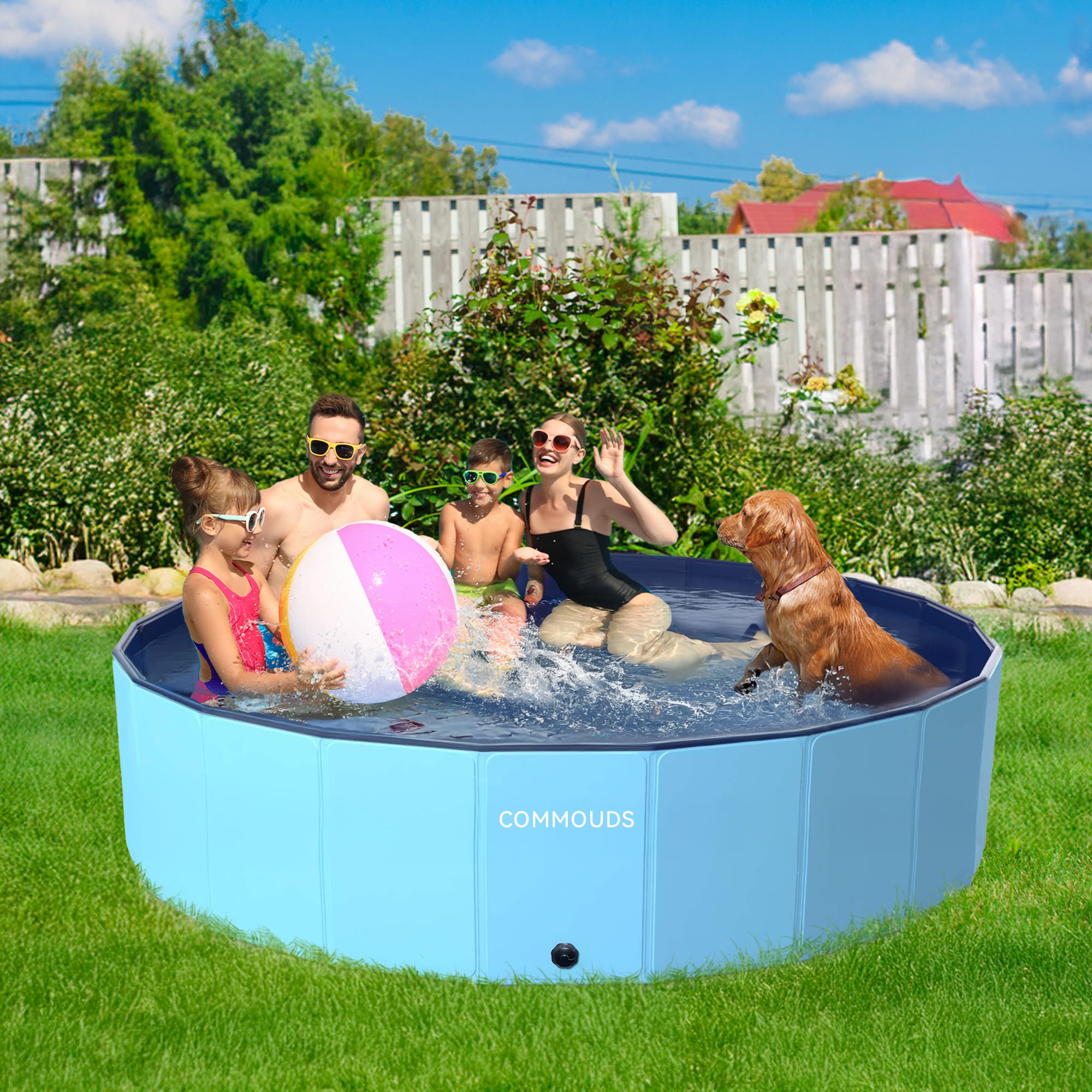 COMMOUDS 97inch foldable pool with accessories to enhance summer fun.