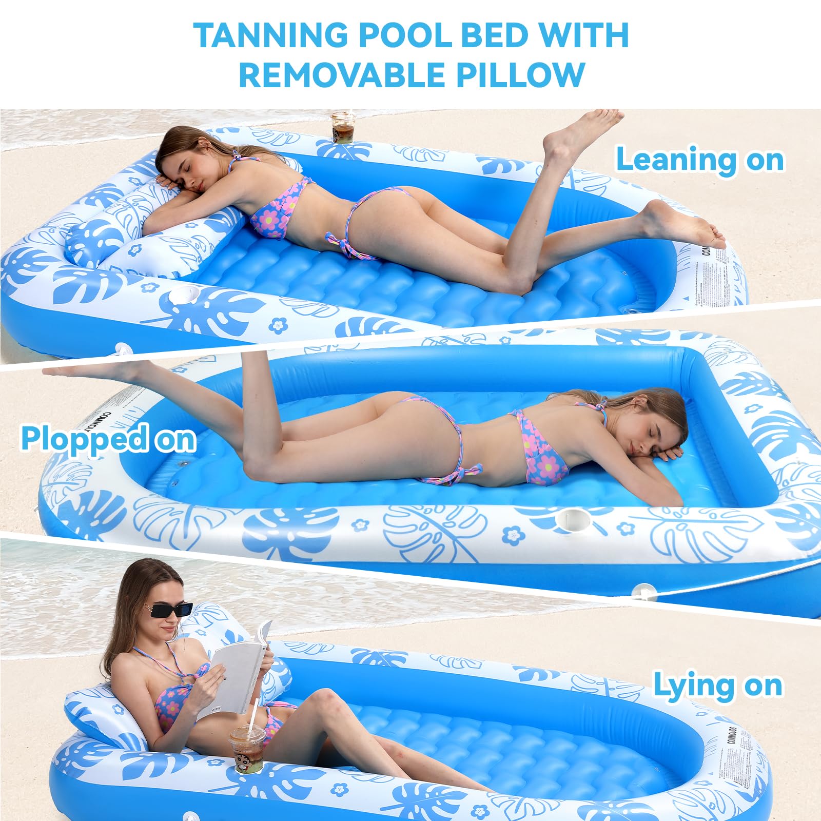 COMMOUDS built-in cup holders for drinks during pool lounging.