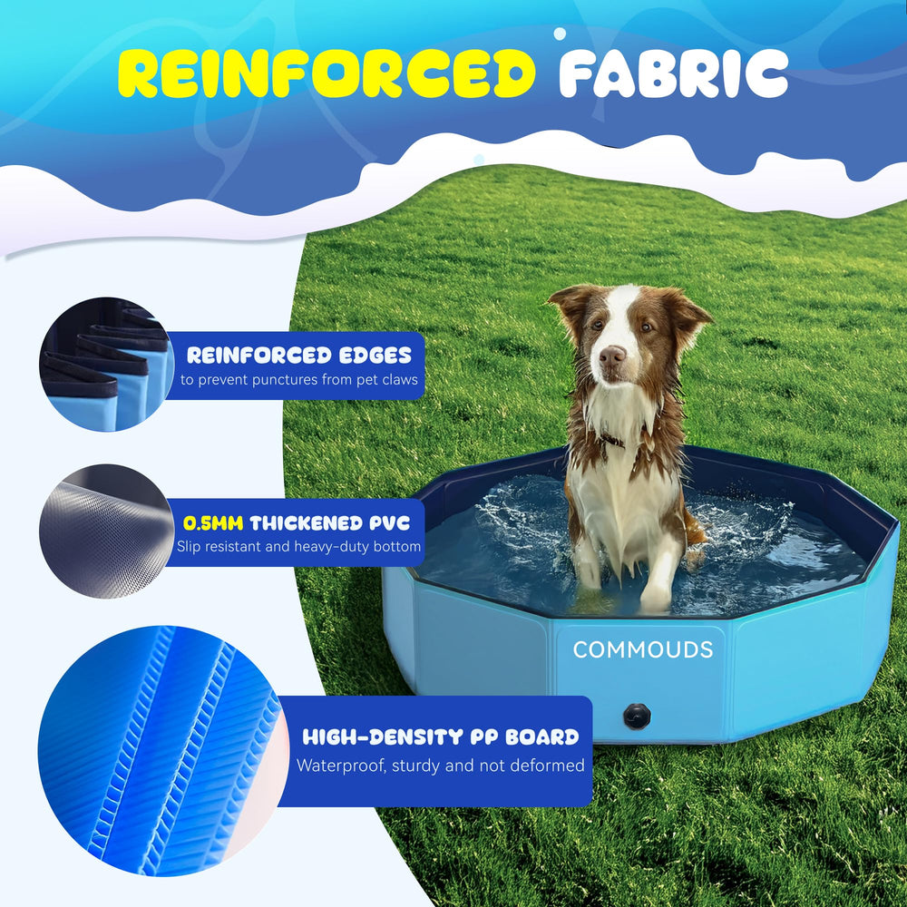 COMMOUDS foldable dog pool assembled and ready for bath time session