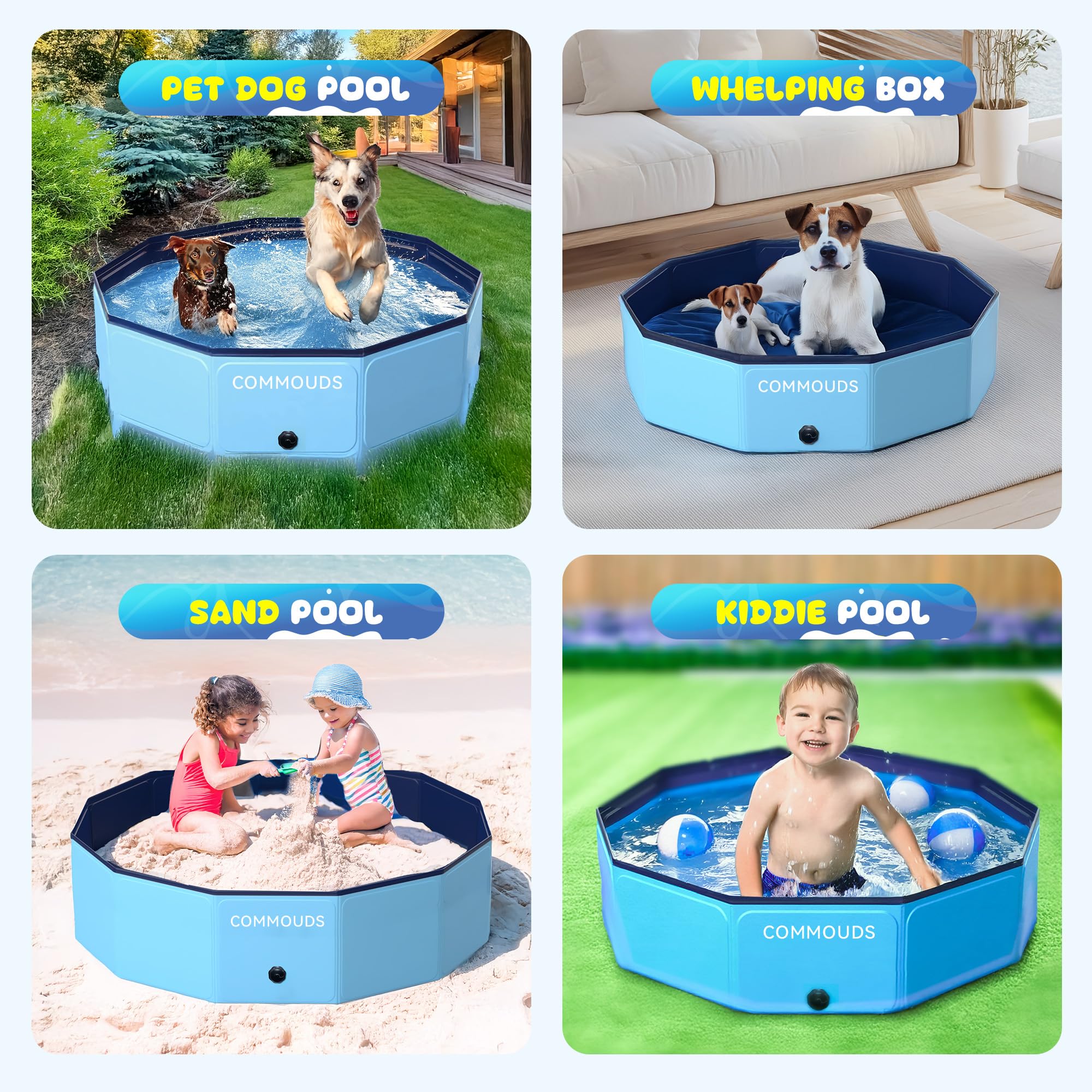 COMMOUDS foldable dog pool durable plastic for long-lasting backyard fun