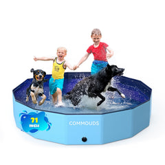 COMMOUDS foldable dog pool front view, durable PVC and safety features