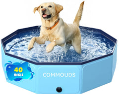 COMMOUDS foldable dog pool front view showing sturdy walls and anti-slip bottom