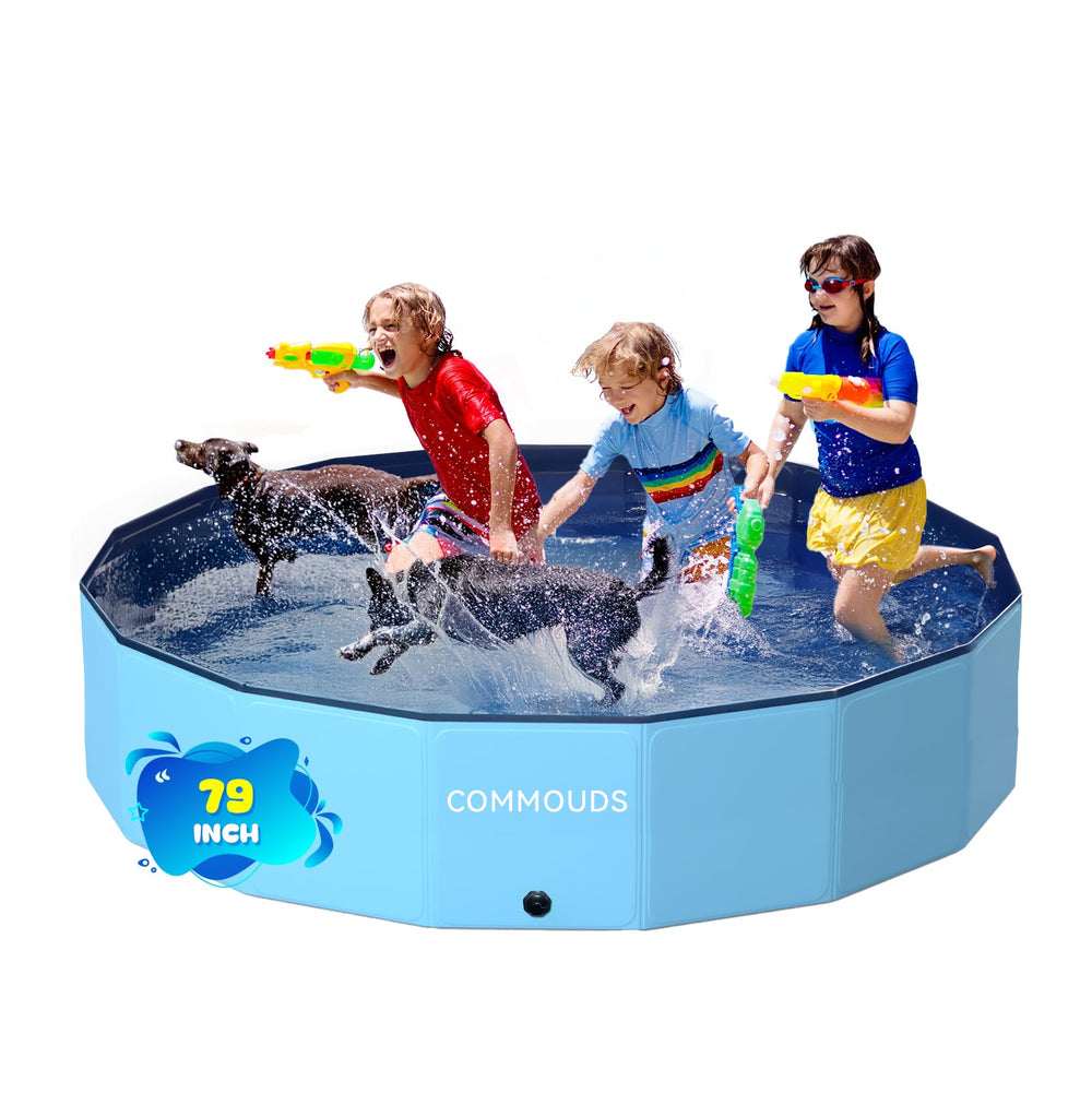 COMMOUDS foldable dog pool side view highlighting stable walls for safe water play