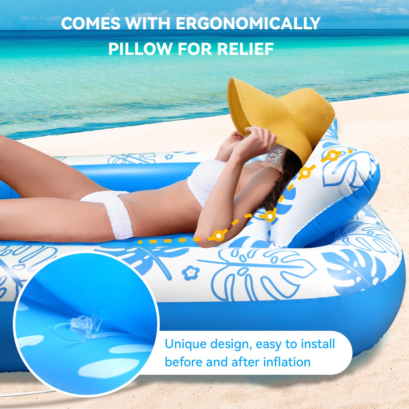 COMMOUDS inflatable-base showing easy inflate, deflate, and storage features.