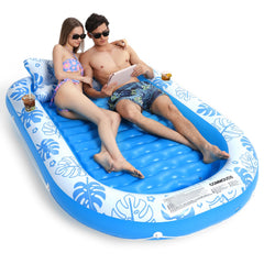 COMMOUDS SkyBlue XL pool lounger on water for sunbathing and relaxation.