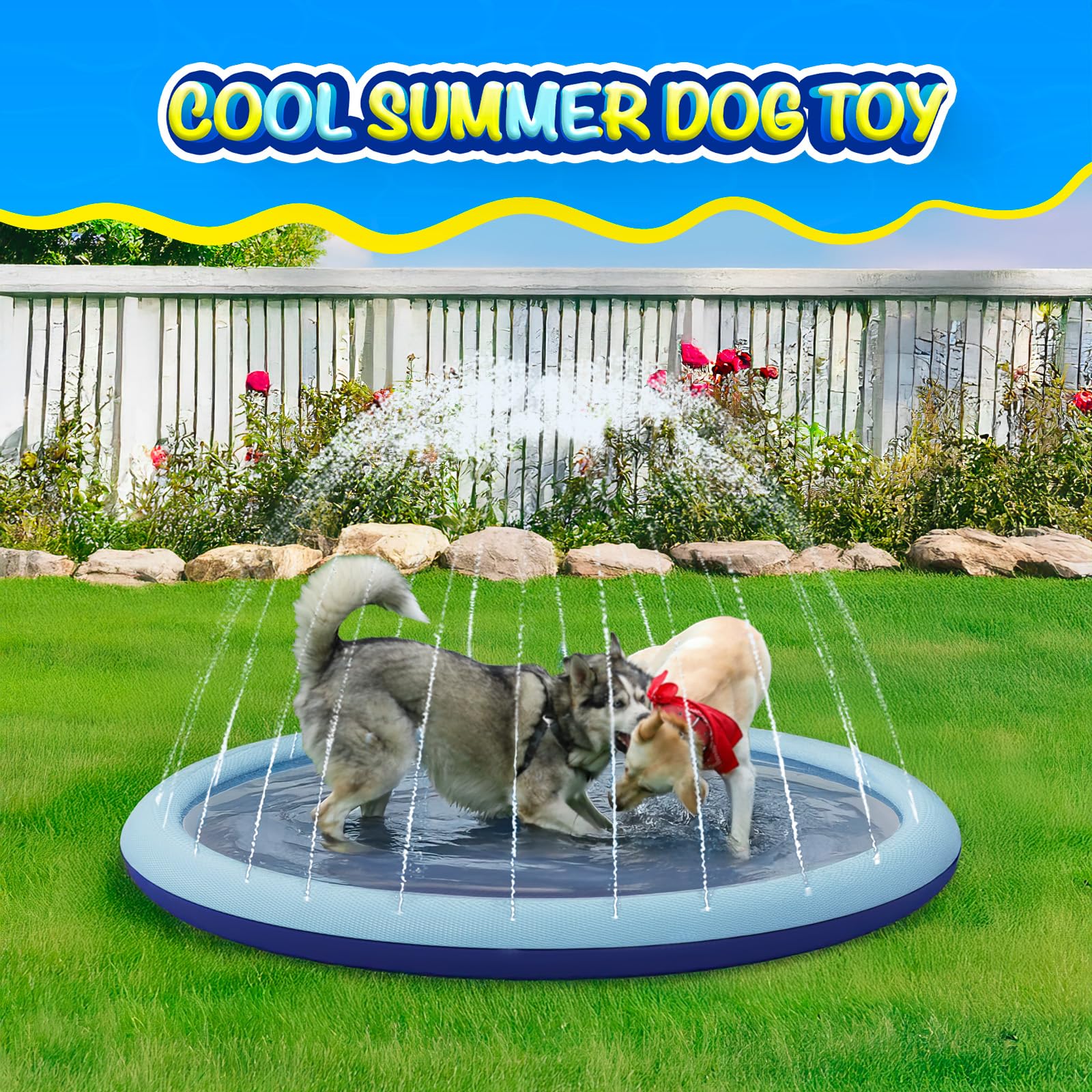 COMMOUDS backyard splash pad supports kids and pets for refreshing play.