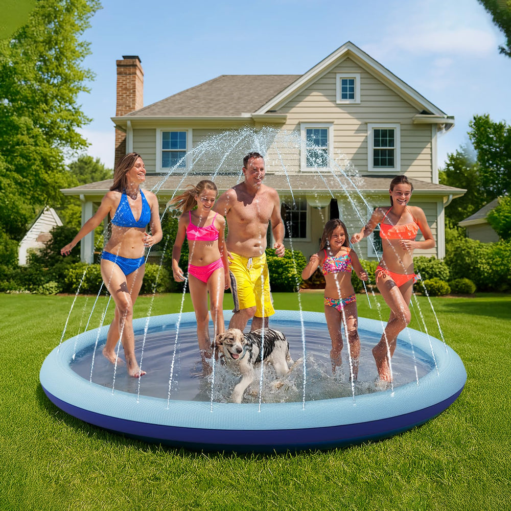 COMMOUDS splash pad shows kids and pets playing together for memories