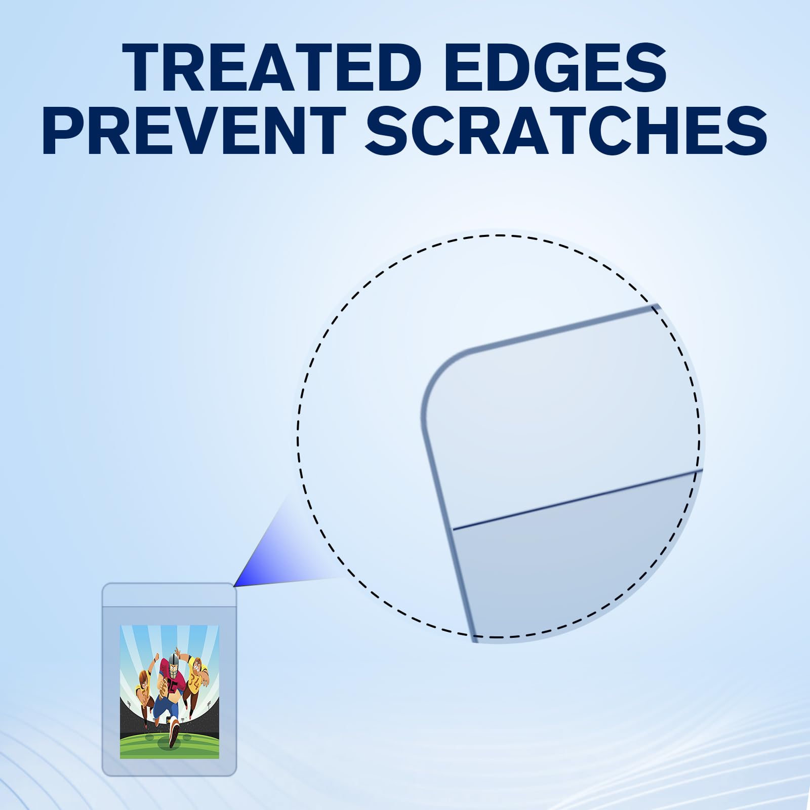 Comnge 600ct semi-rigid card holder with half-inch lip guards edges during handling.