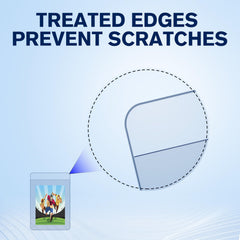 Comnge 600ct semi-rigid card holder with half-inch lip guards edges during handling.