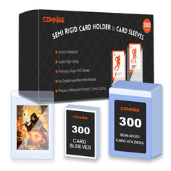 Comnge 600ct semi-rigid card holder offers ultra-clear visibility for showcased trading cards.