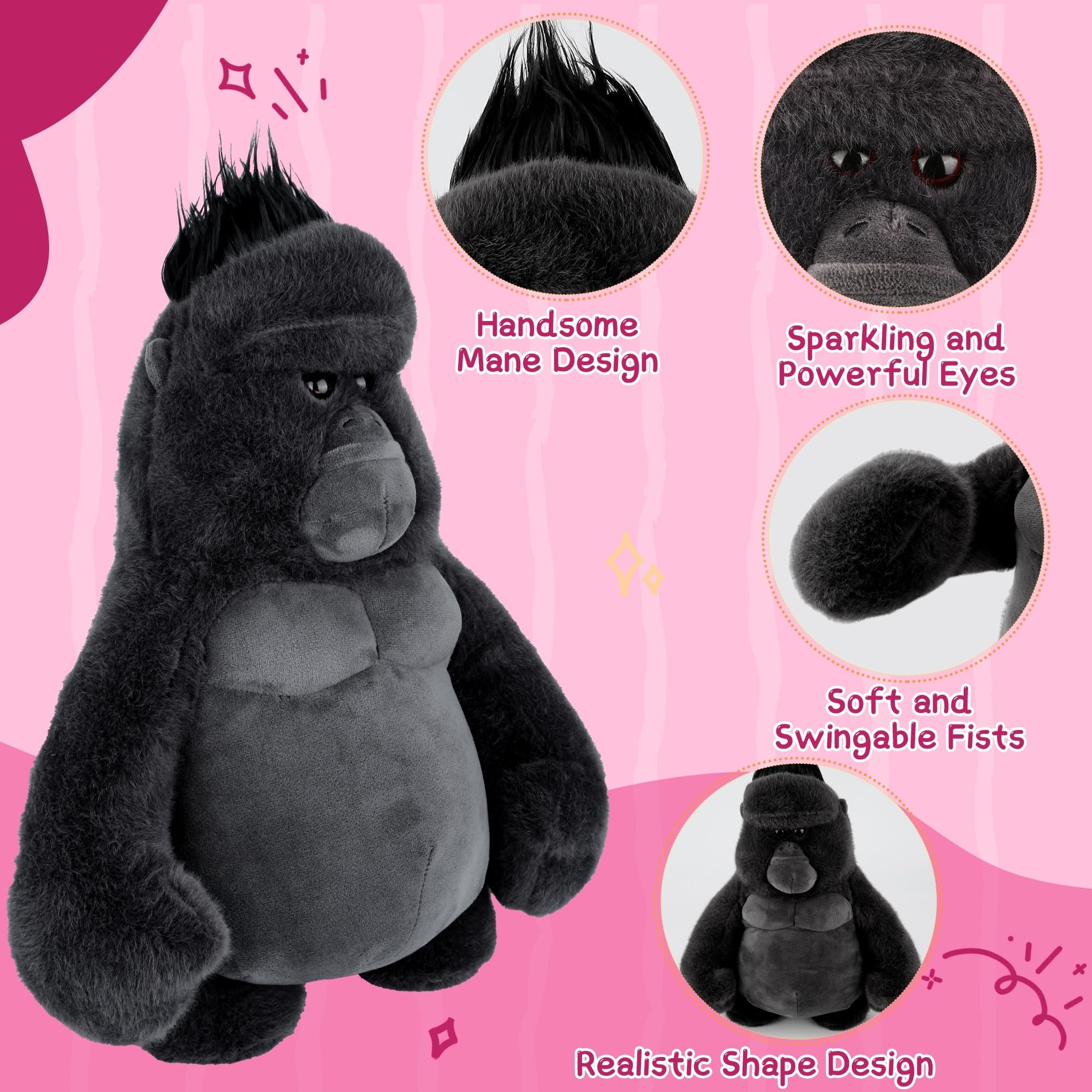Comnonage gorilla soft fur texture emphasizes premium materials and kid-friendly softness