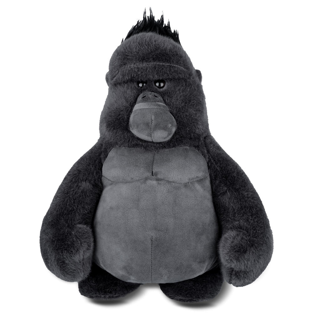 Comnonage gorilla stuffed animal face closeup showing lifelike fur texture for comforting companionship