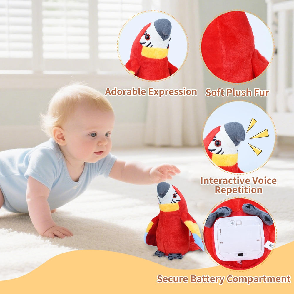 Comnonage Talking Parrot Toy repeats words to encourage speech practice.