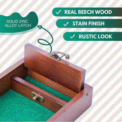 Wooden D&D Dice Tray travel-friendly 8x5.5 inches fits gaming bag.