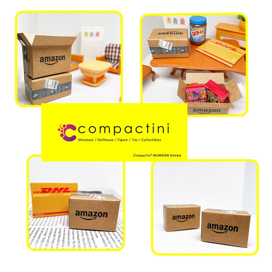 Compactini dollhouse shipping boxes, craft-paper design for miniatures.