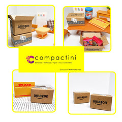 Compactini dollhouse shipping boxes, craft-paper design for miniatures.