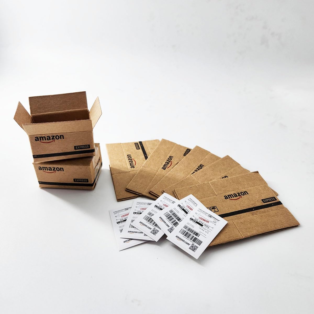 Compactini 5-pack unfolded shipping boxes for 1:12 scale dollhouse displays.