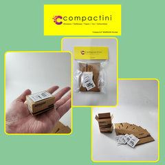 Compactini miniature shipping labels enhance realistic packaging scenes and labeling.