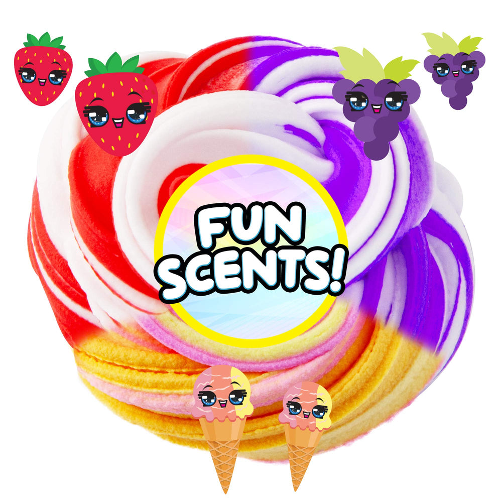 COMPOUND KINGS Scented Swirlz Butter Slime Strawberry Shortcake; soft texture boosts creativity.
