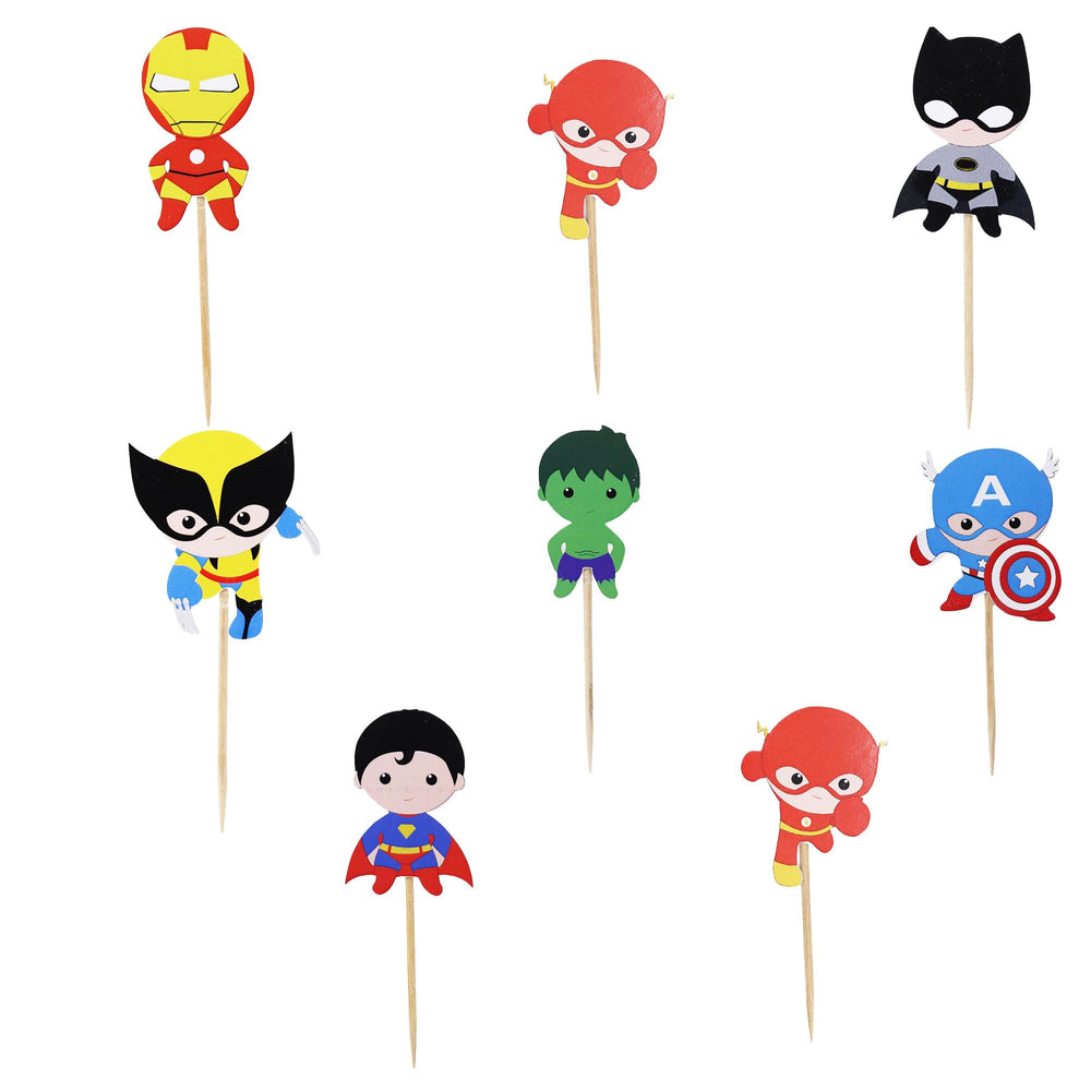 Confetti! cartoon superhero cupcake topper front view adds colorful decoration for kids' parties