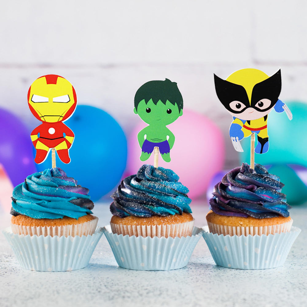 Confetti! cartoon superhero cupcake topper colorful design for themed birthday treats