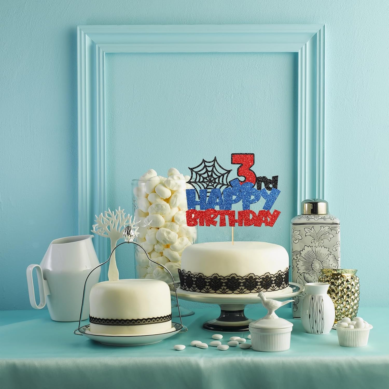 Confetti! superhero topper sized for cakes as a prominent yet not overpowering centerpiece