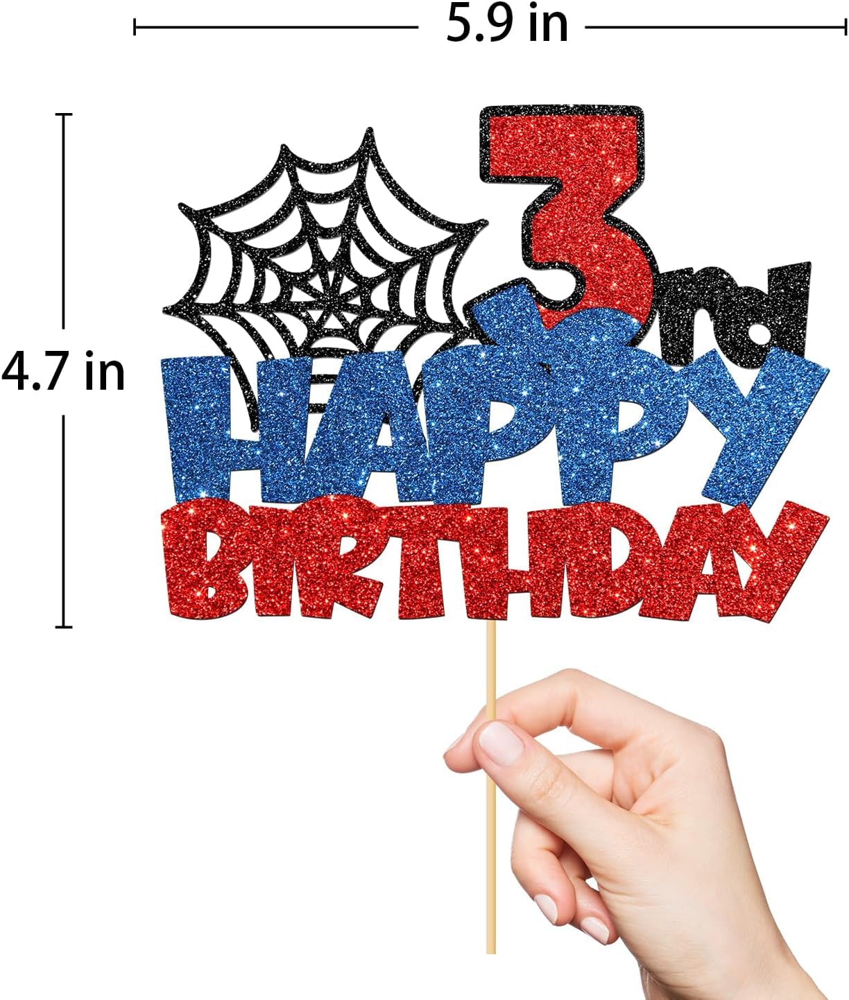 Confetti! superhero topper features web pattern detail for a dynamic dessert accent